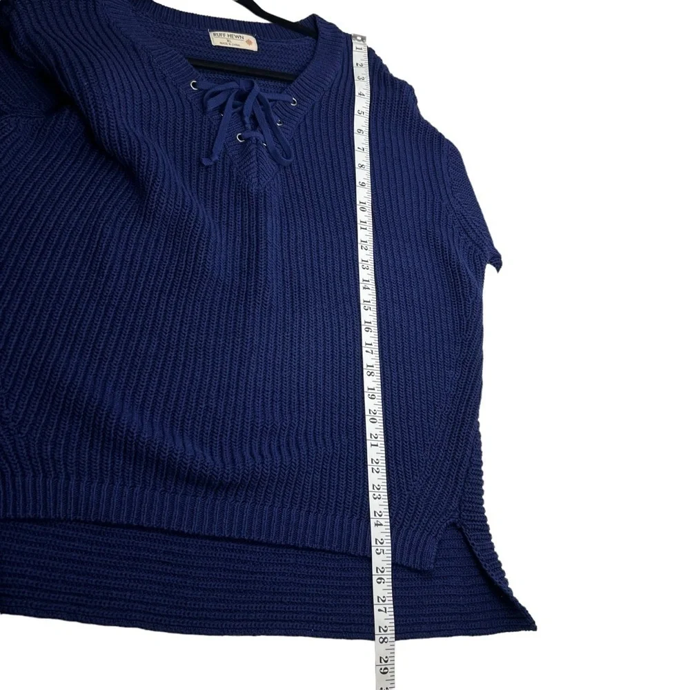 Y2K RUFF HEWN Chunky Ribbed Oversized Blue Sweater Size XL 1X V-Neck Pullover